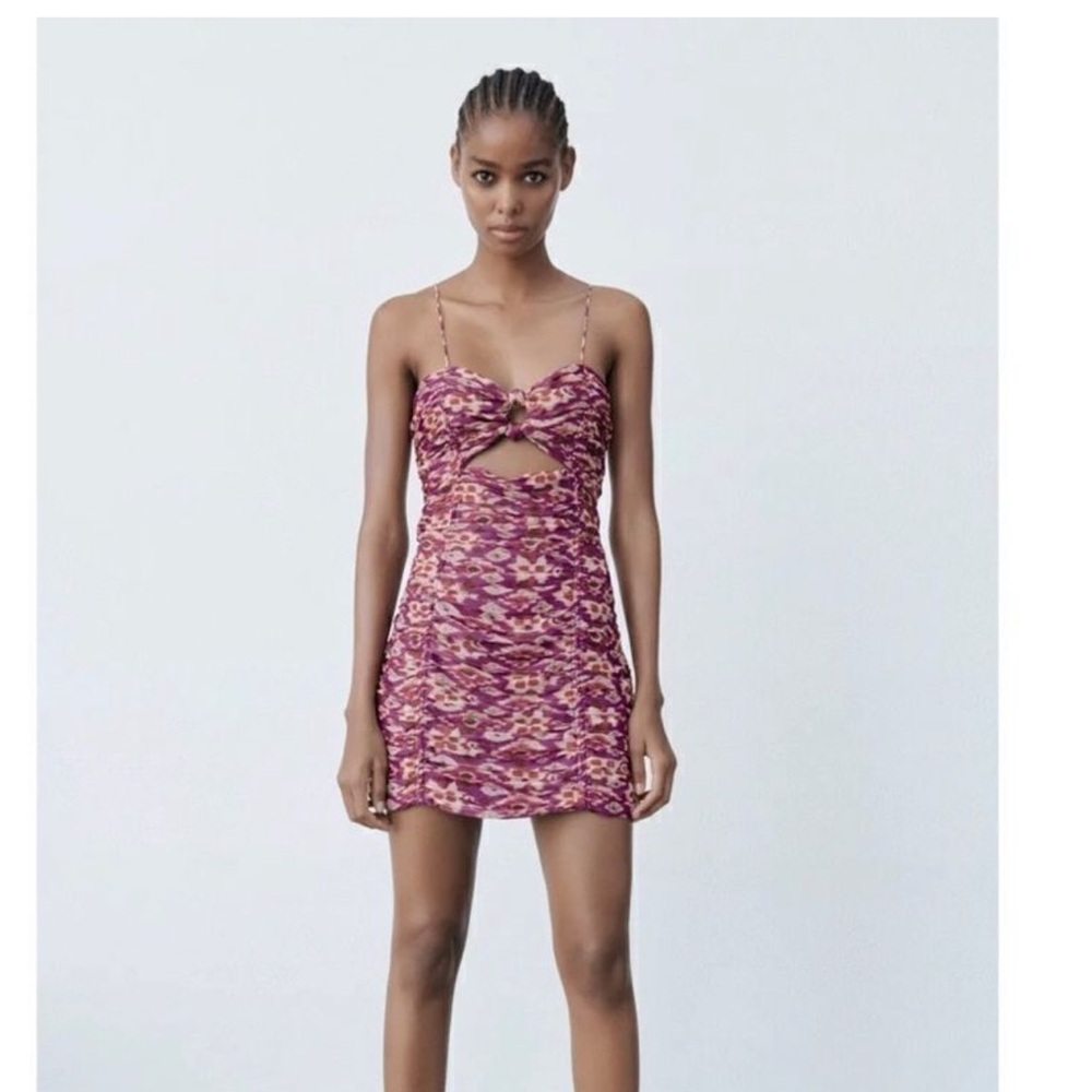 ZARA New without tags never been worn size small purple/gold cutout mini dress